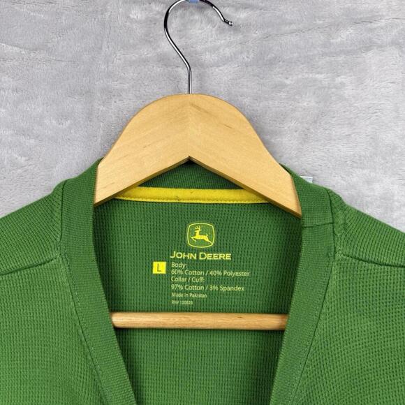 Y2K John Deere Green Long Sleeve Thermal Shirt Size L Logo Graphic Workwear Farm - Picture 2 of 6